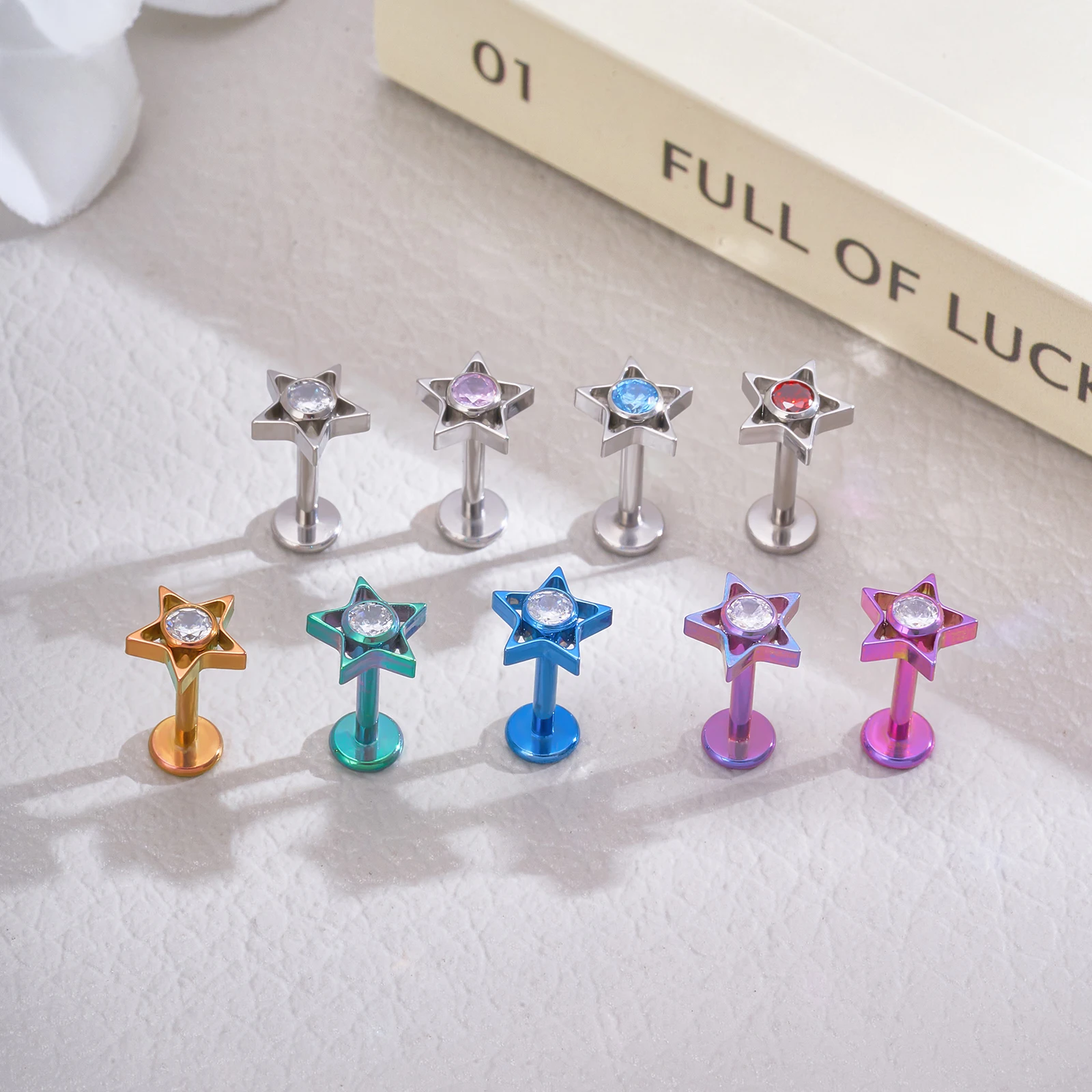 ASTM F136 G23 التيتانيوم ثقب الأنف مسمار Labret الشفاه قرط الاذن المرصع أودي مجوهرات للنساء موضة أنودة