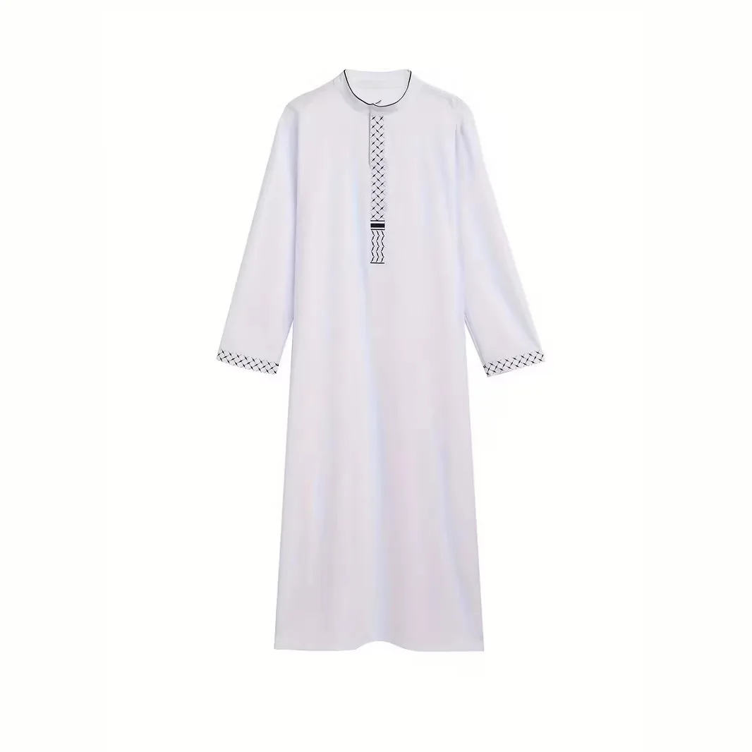 Muslim Men's Embroidered Long Robe Middle Eastern Islamic Loose Long-sleeve Jubba Thobe Qamis Homme Arabic Kurta Moroccan Kaftan