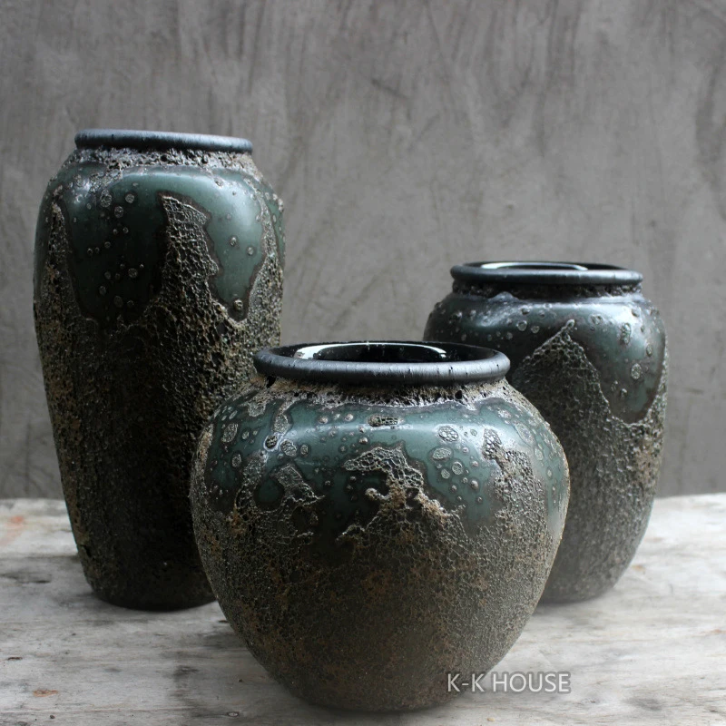 Imagem -03 - Cerâmica Áspera Retro Bancada Vaso Arranjo de Flores Barro Pote Estilo Industrial Criativo Cerâmica Sala de Estar Jingdezhen