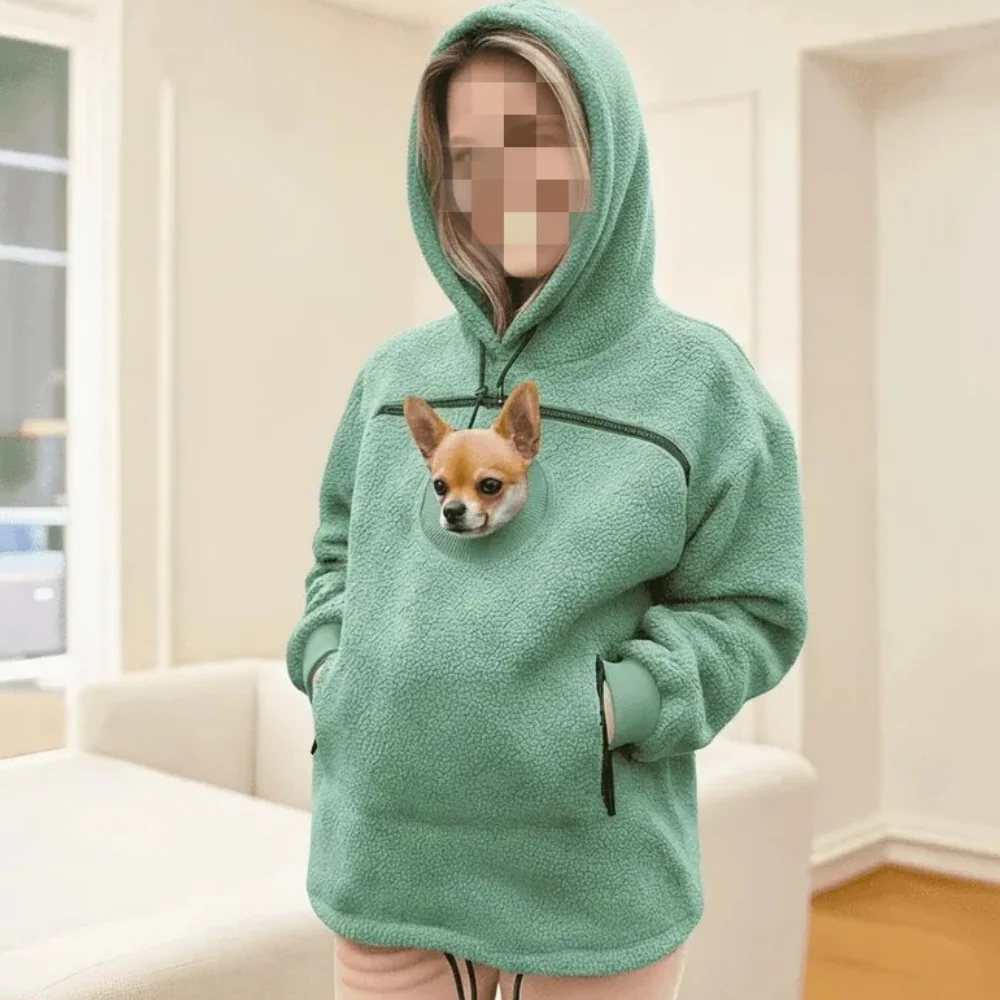 

Handmade Emerald Bouclé Pet Hoodie Carrier – Soft Dog & Cat Pullover with Pocket, Cozy Sling Alternative for Chihuahua