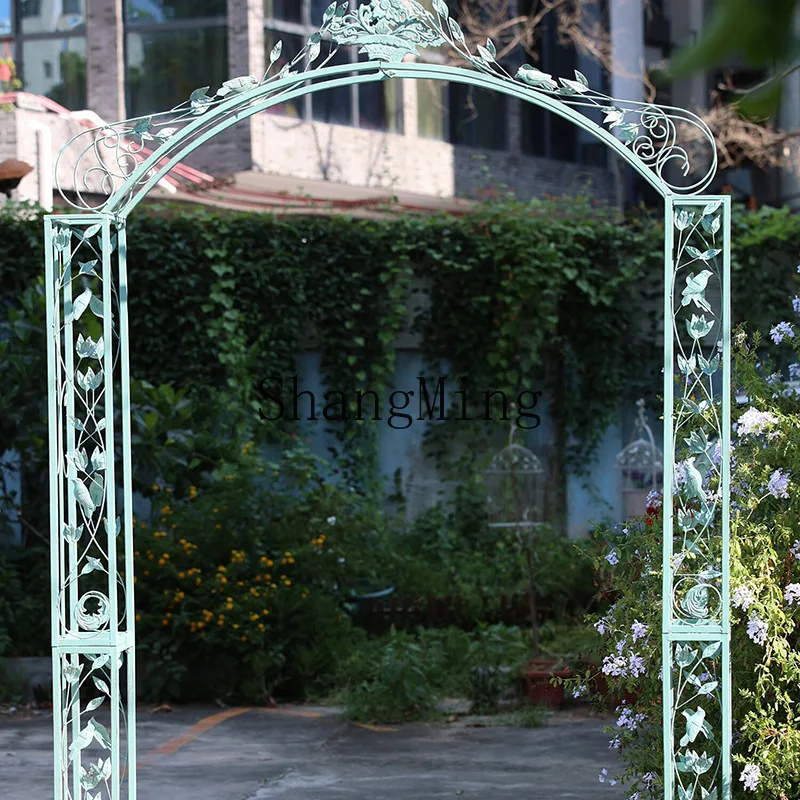رف قوس من الحديد المطاوع بتصميم عتيق من FG، حامل زهور بإطار كرمة للتسلق، فناء مقوس، البستنة الخارجية