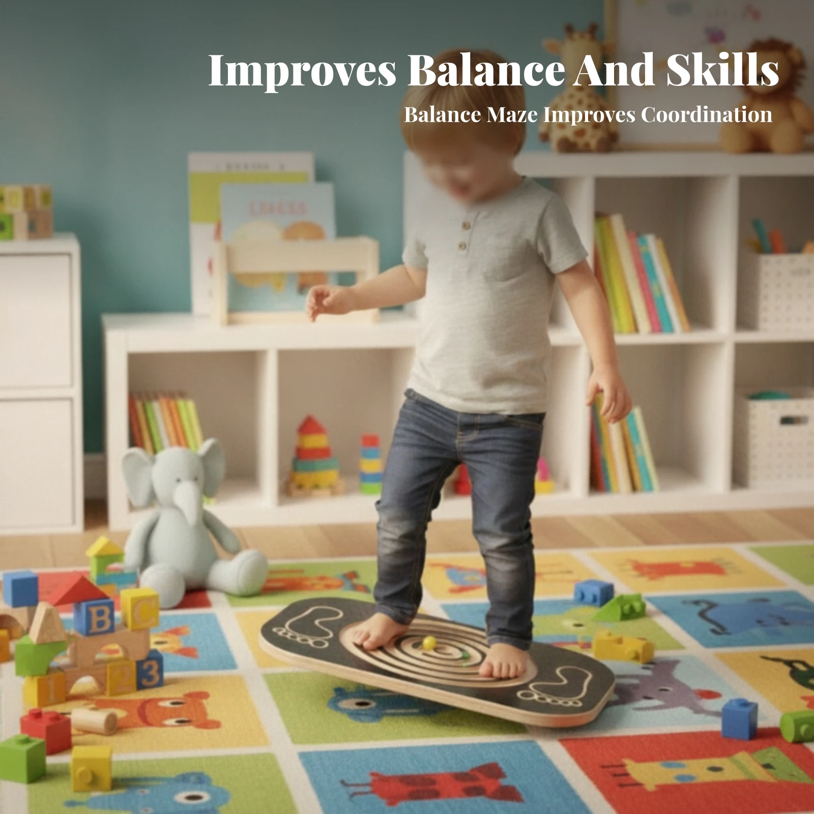 Non-Slip Surface Maze Balance Board Rounded Rectangular Labyrinth Balance Board Movement Game for Indoor