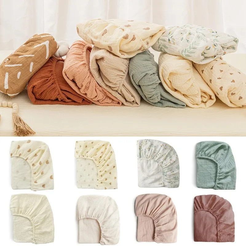 Cotton Crepe Baby Crib Sheet Soft Breathable Fitted Bed Cover for Infant