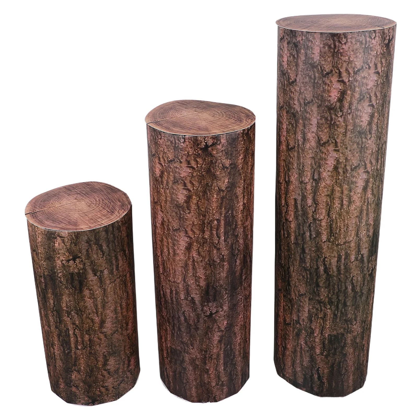 

3pcs Paper Tree Stump Fake Wood Grain Western Party Decorations Table Centerpieces Farmhouse Theme Events Faux Wood Crate Props