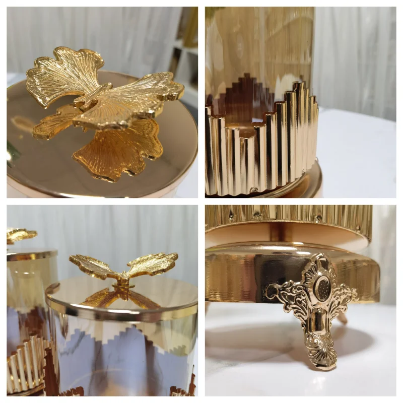 Butterfly Glass Candy Dried Fruit Jar Golden Vase Creative Metal Jewelry Cosmetic Cotton Swab Box Candle Jar Living Room Decor