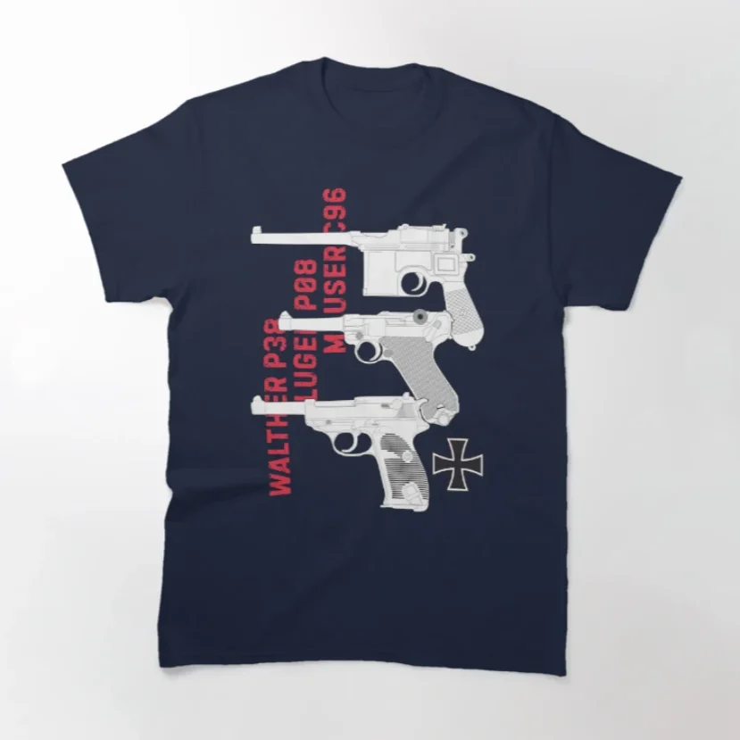 German Walther P38, Luger P08, Mauser C96 Pistols T-Shirt 100% Cotton O-Neck Summer Short Sleeve Casual Mens T-shirt Size S-3XL