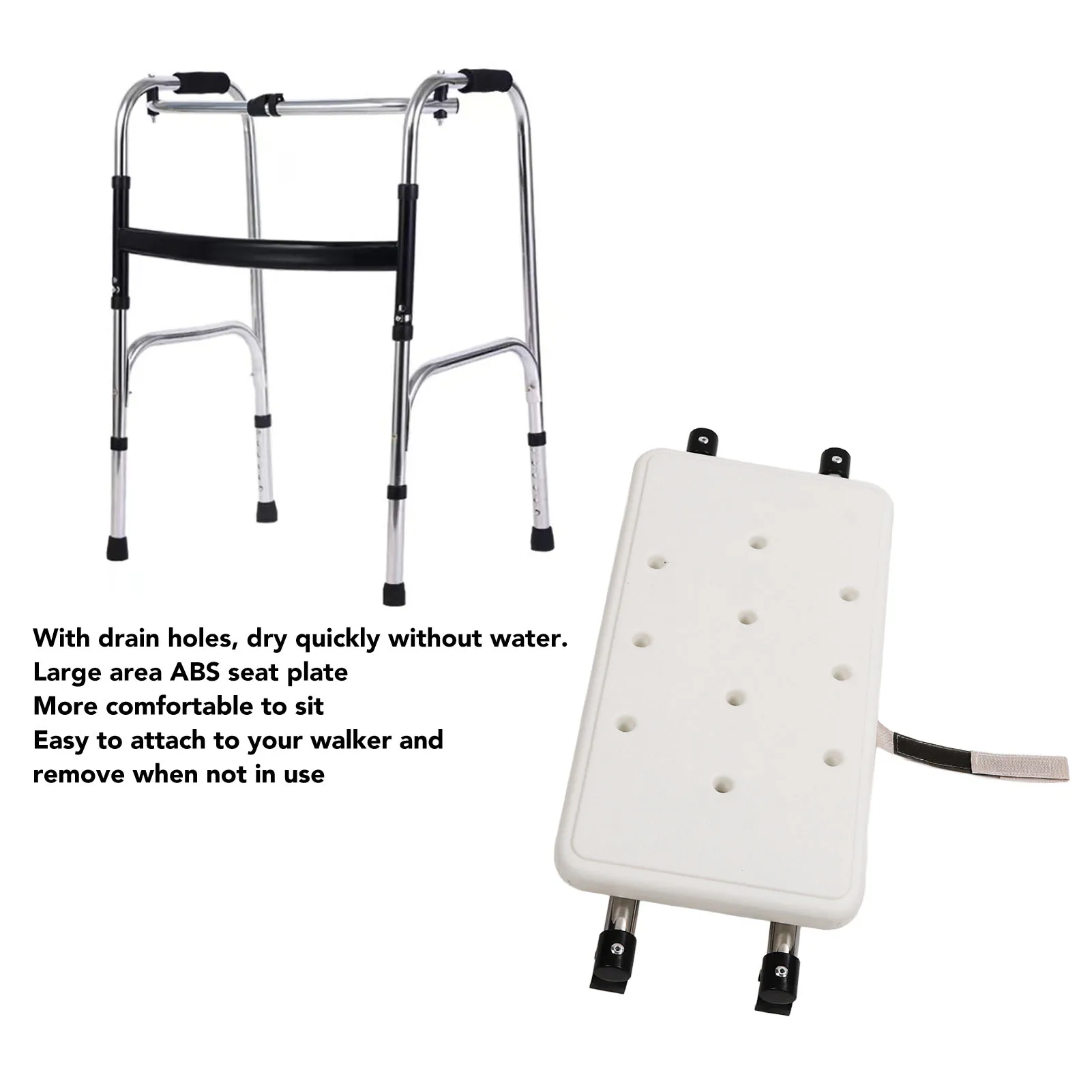 Walker Bath Seat Plate Anti Slip Senior Rest Seat Accessories with Drainage Holes for Disabled Walker Rest Seat Walker Bath Seat