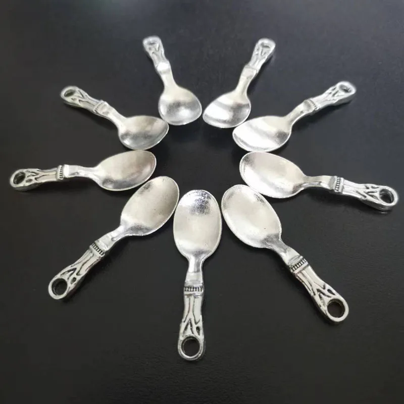 25PCS Alloy Retro Silver Plated Spoon Charms Pendants 12x41mm