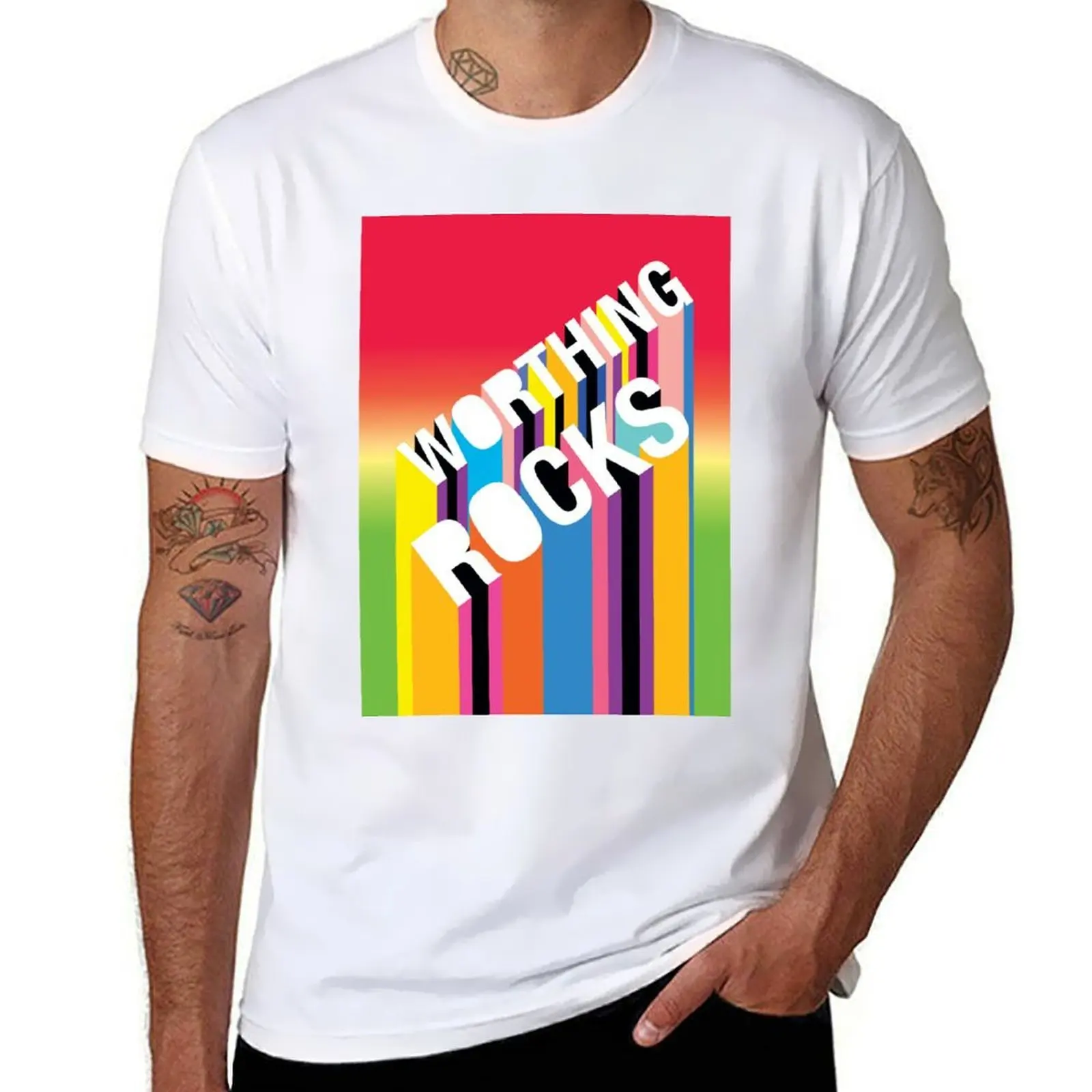 

Worthing Rocks Red Rainbow by Russ Iden Art T-Shirt graphic t shirts for man man t shirt luxury T-Shirt