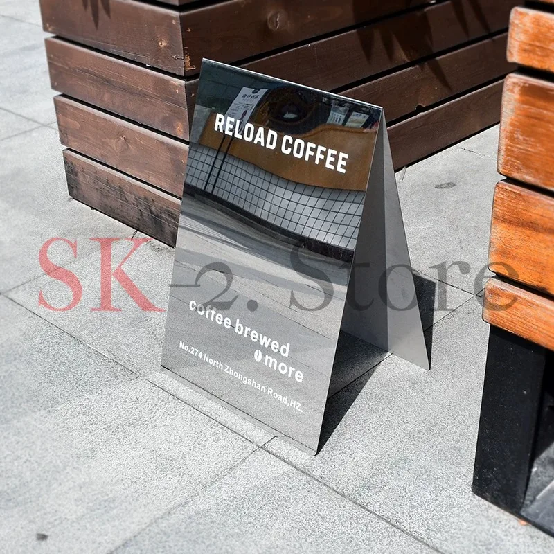 Instagram Photo Mirror Selfie Spot, Stainless Steel Floor Standing Sign Board for Cafe Shop Wedding Decoration