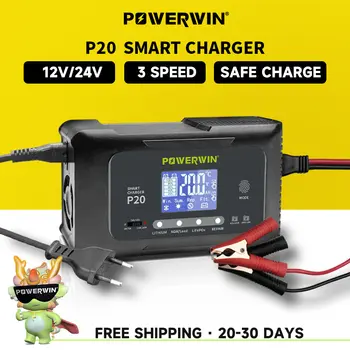 POWERWIN P20 智慧電池充電器 20A 12V20A 24V10A 自動充電,適用於磷酸鐵鋰電池、AGM 鋰電池、鉛酸電池,脈衝修復,帶液晶顯示屏,適用於 BT100BT200 6 最佳銷售 磷酸鋰電池充電器 - №5