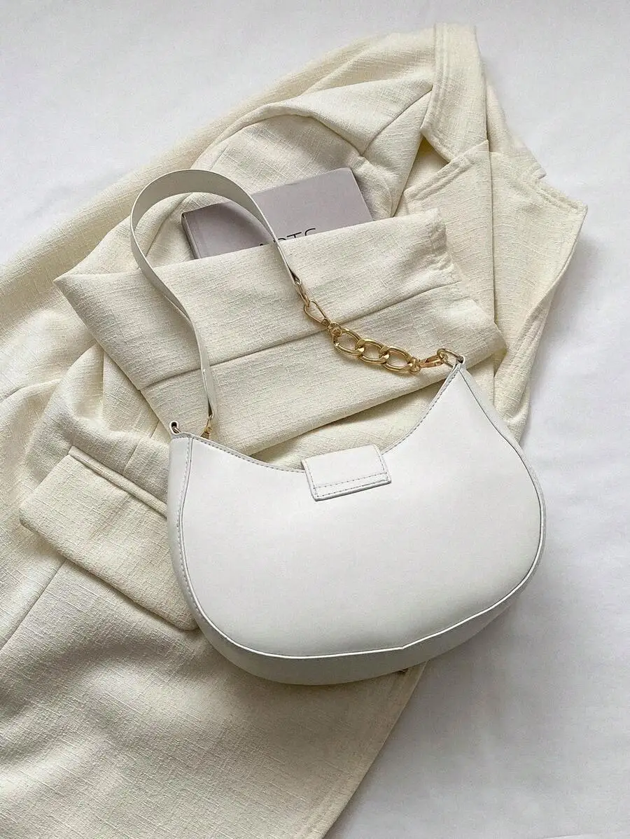 

Lightweight Business Casual Small Shoulder Bag, Solid Color With Metal Decoration, Suitable For Women, College Students, Office