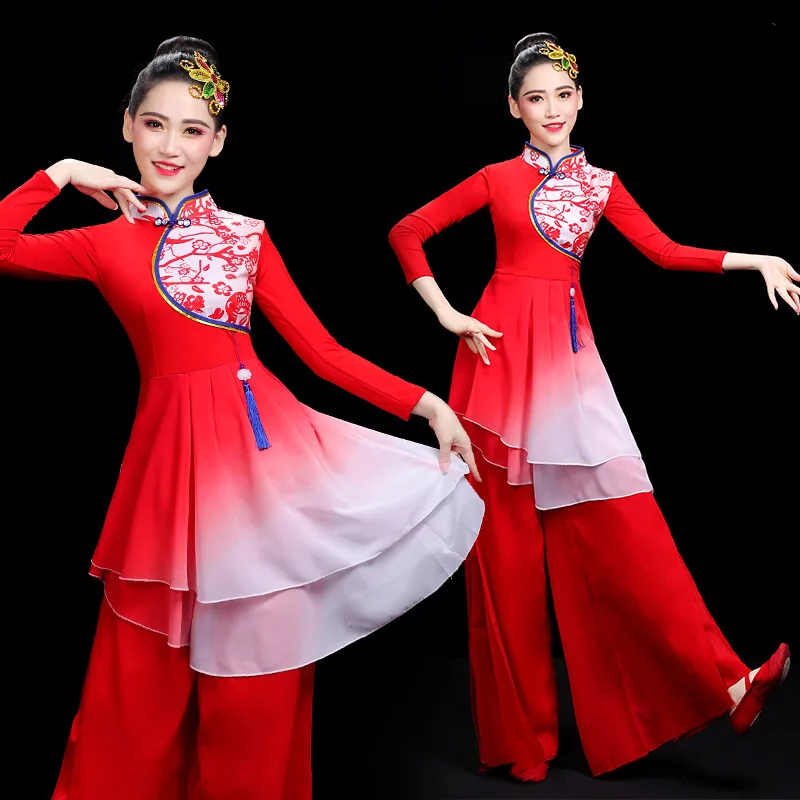 

Classical Dance Costumes Red Chinese Style Fan Dance Dresses Women Stage Performance Costume Elegant Modern Dance Solo Hanfu