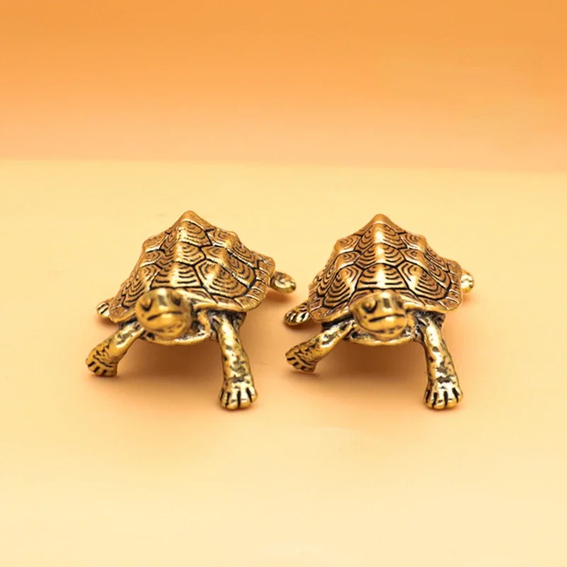 Lucky Small Money Turtle Retro Brass Tortoise Statue Desktop Ornaments Solid Copper Turtle Figurines Home Decoration