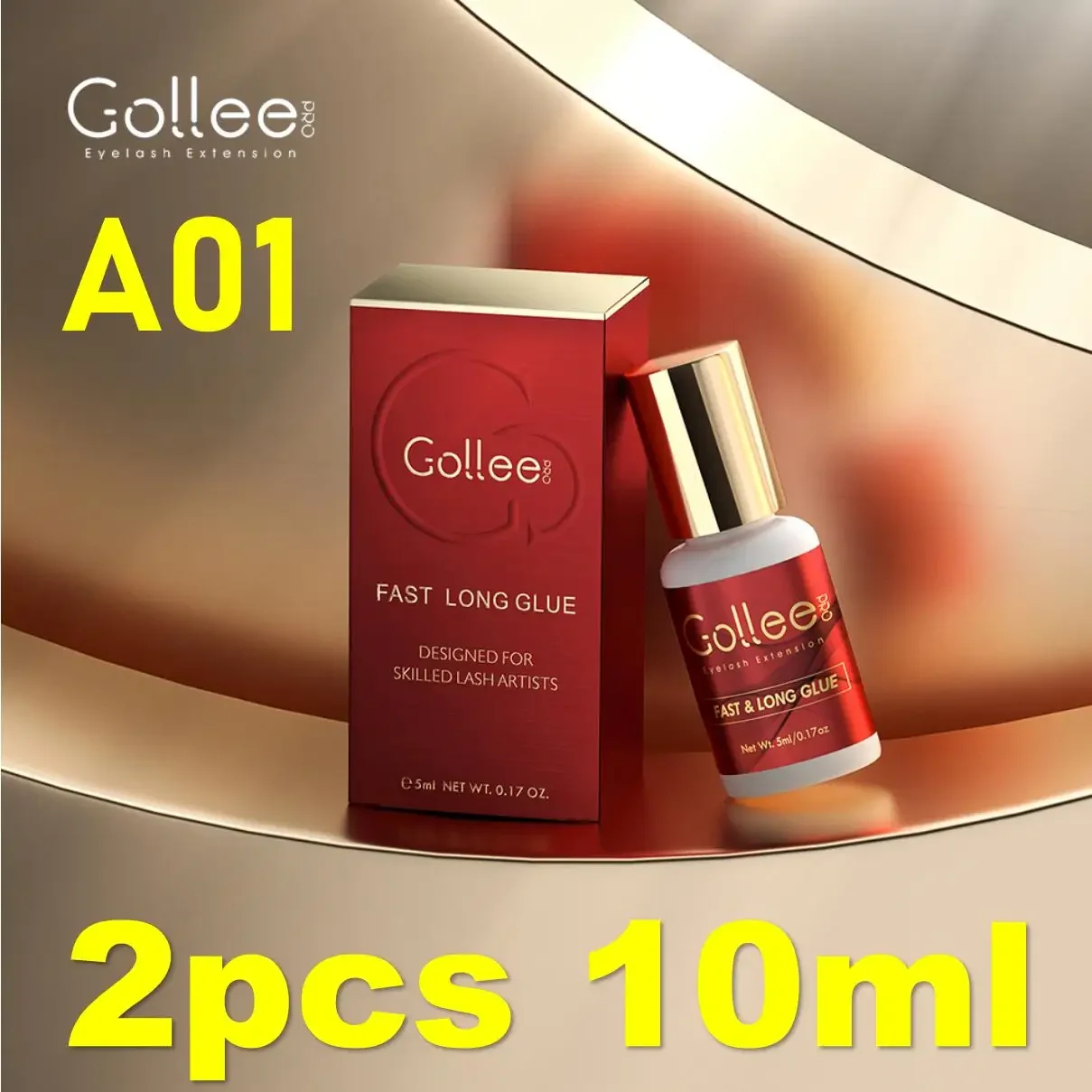 Gollee 2pcs A01 1S Fast Drying Strong False Eye Lash Extension Glue Adhesive Retention 5-7 Weeks Low Smell Mink Eyelash Glue