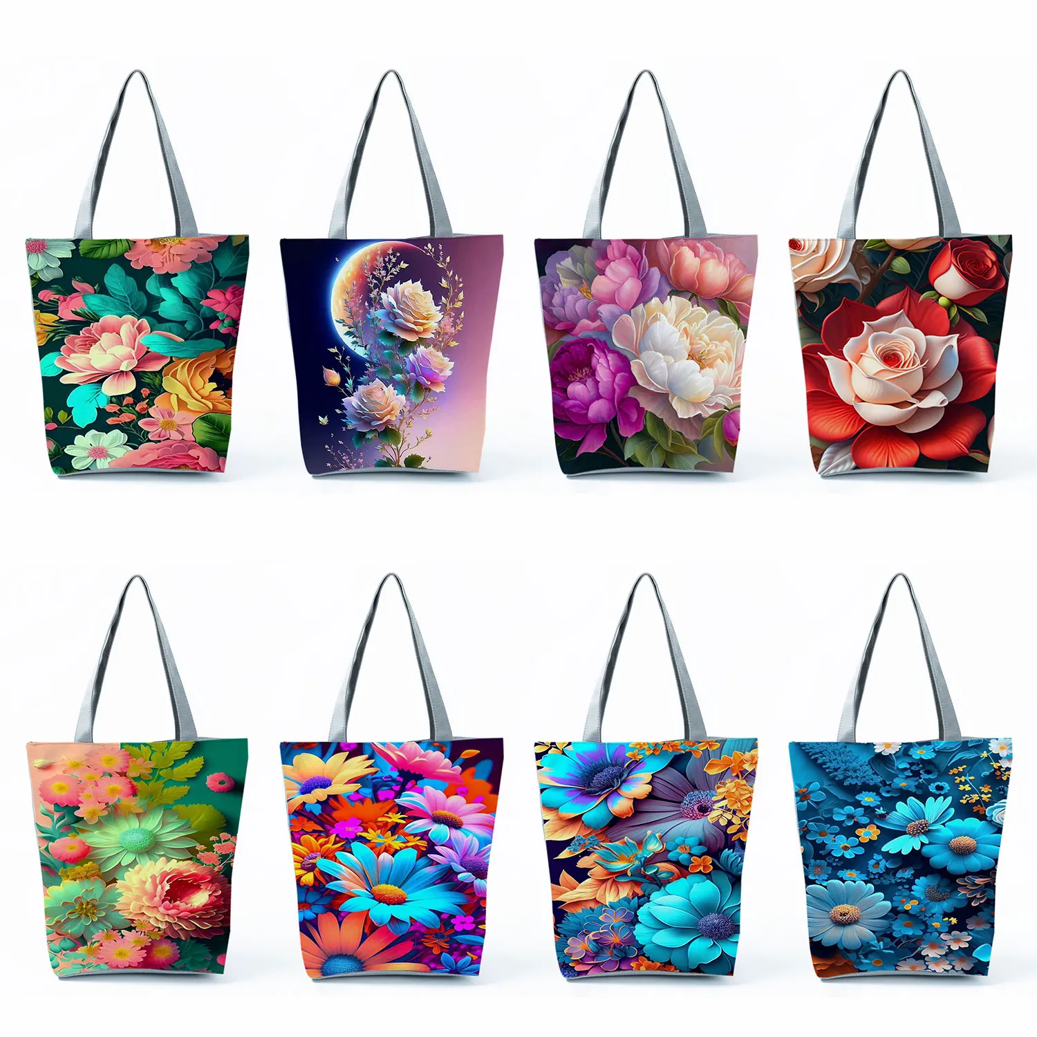 Beautiful Floral Printed Handbags Female High Capacity Casual Women Office Tote Bags Shopping Bags Portable Travel Beach Bags