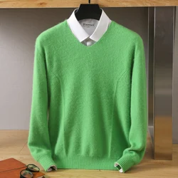 Suéter de cachemira de visón puro para hombre, jerseys con cuello en V, suéter de punto de manga larga, jerséis de gama alta, Tops de visón, otoño e invierno, 100%