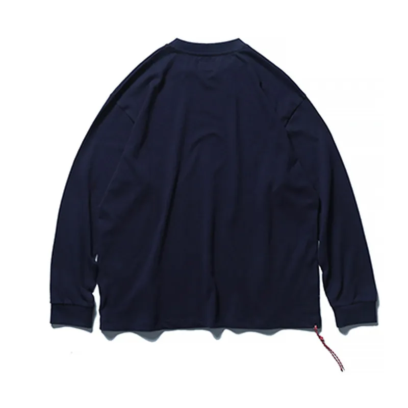 BEAMS JAPAN Men Long Sleeve Top Pure Cotton Japanese Loose Long Sleeve T-Shirt Drawstring Hem for Daily Streetwear Casual Outfit