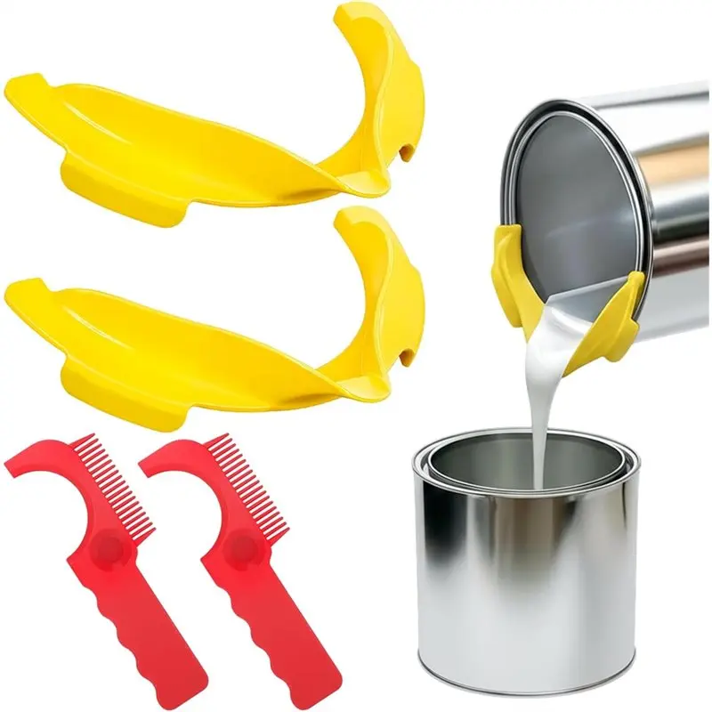 T70C! 2 Set Paint Can Spout Kit for 1-Gallon Containers Portable Pouring Spatula Comb No-Drip Paint Storage Solution