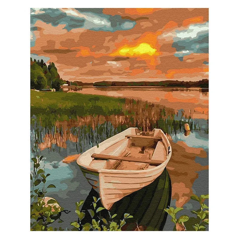 

Adult Paint By Number Kits On Canvas 16X20 Inch DIY Acrylic Painting Kit For Kids & Adults Beginner - Lakeside Boat