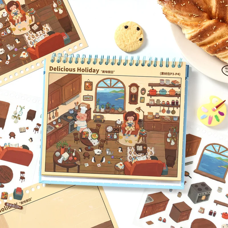 31pcs/book Cute Warm Palette Hand-drawn 3D Stereo Sticker Set, Multipurpose DIY Decor for Photo Album Craft Supplies