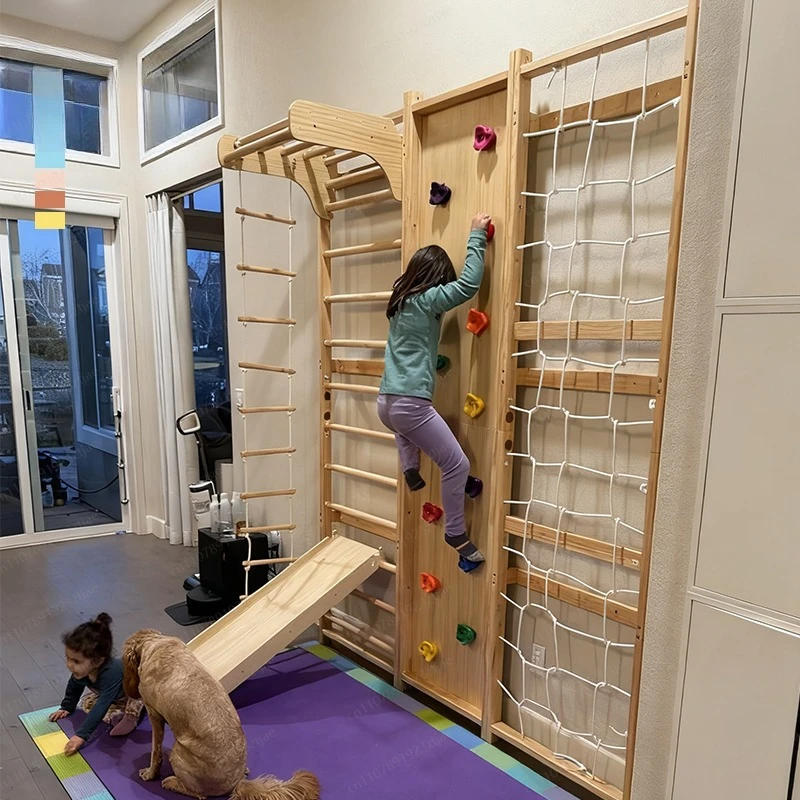 9 in 1 Indoor Climbing Frame Kids Adult Indoor Gym Wood Swedish Ladder Climbing Wall