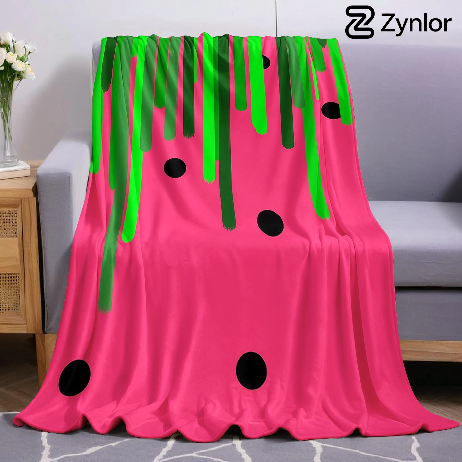 Watermelon Drip Line Lightweight Microfiber Soft Christmas Fleece Blanket Warm Cozy Throw for Bed Sofa Office Travel All Season