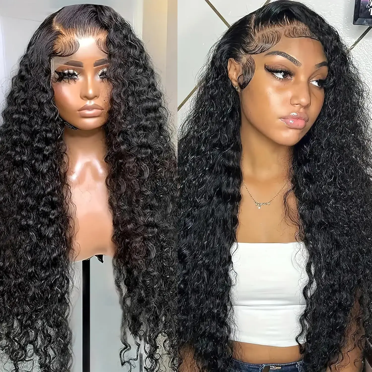 

Deep Curly Lace Front Wigs Human Hair Cheap Bling Pre Plucked 32 Inches Curly Brazilian 13x4 Lace Frontal Human Hair Wigs