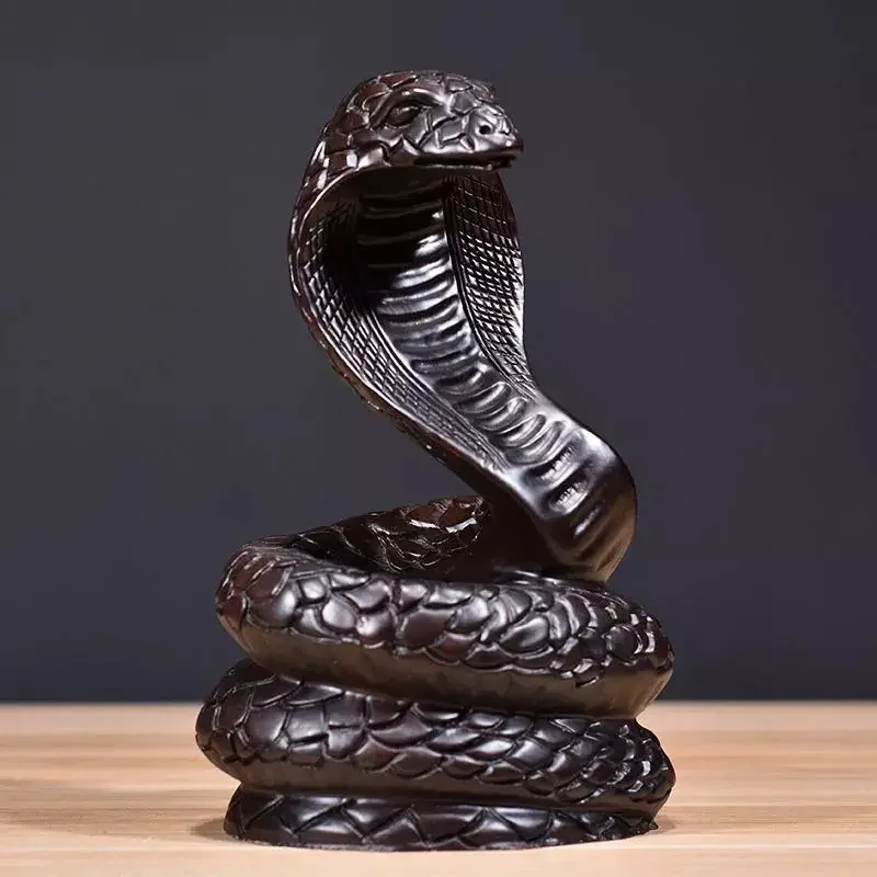 Hand-Carved Ebony Zodiac Snake Sculpture, Feng Shui Solid Wood Animal Statue for Home Office Decor, Unique Gift for Friends