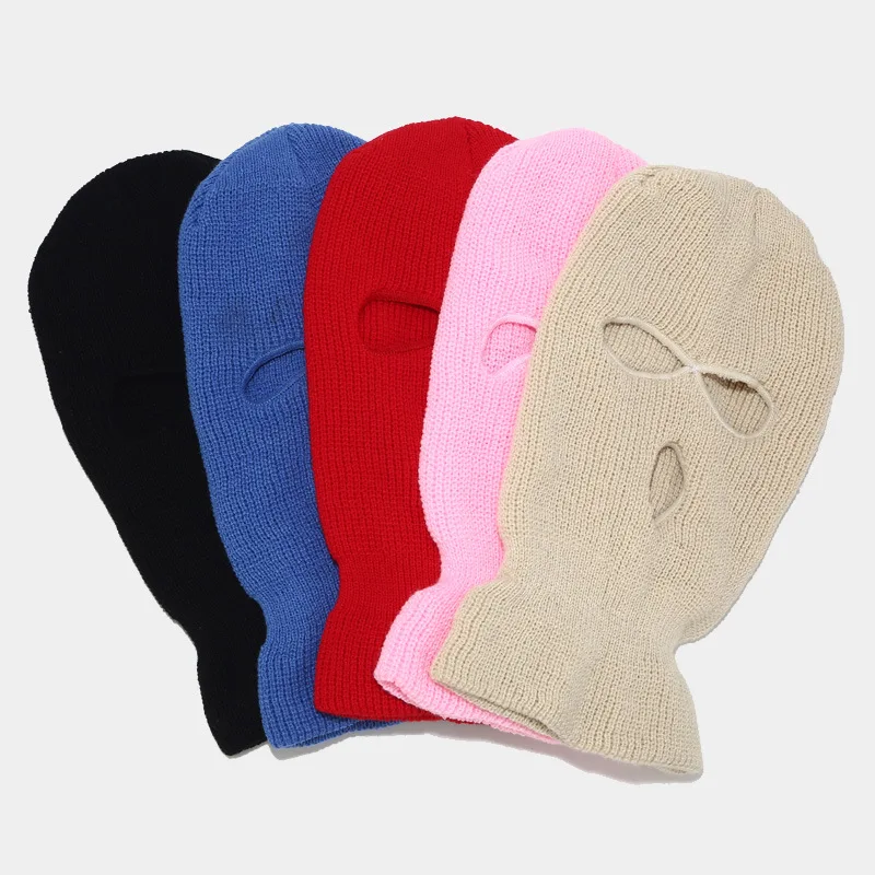 New Full Face Cover Three-hole Knitted Hat Men Women Mask Beanies Hat Balaclava Army Tactical CS Winter Warm Cycling Unisex Caps