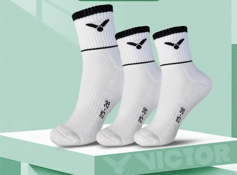 Victor Calcetines de bádminton originales, 3 pares, calcetines deportivos de algodón para correr y Fitness con parte inferior de toalla absorbente de sudor para hombres y mujeres