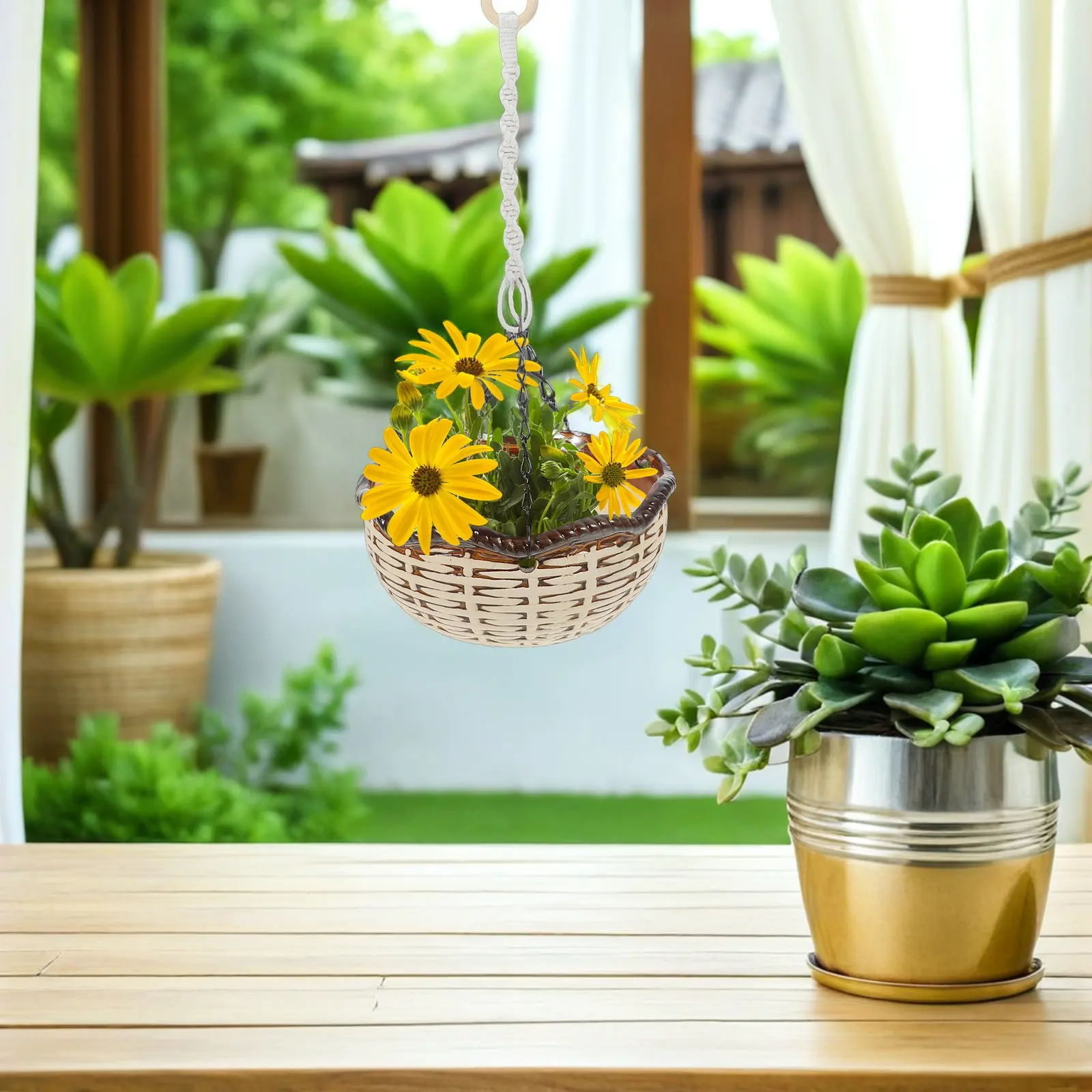 

4Pcs Boho Macrame Plant Hanger Extender Set Cotton Rope Hanging Planter Holder with Wooden Ring for Indoor Outdoor Balcony