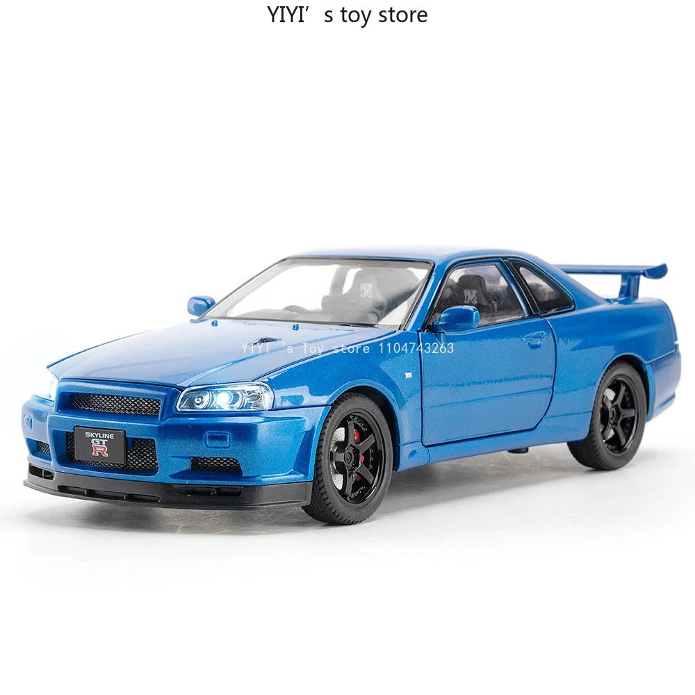 1:24 GTR - R34 نموذج سيارات رياضية لعب سبيكة دييكاست مصغرة السيارات الخارقة الصوت ضوء الأبواب مفتوحة التراجع حلية الأولاد الهدايا 10