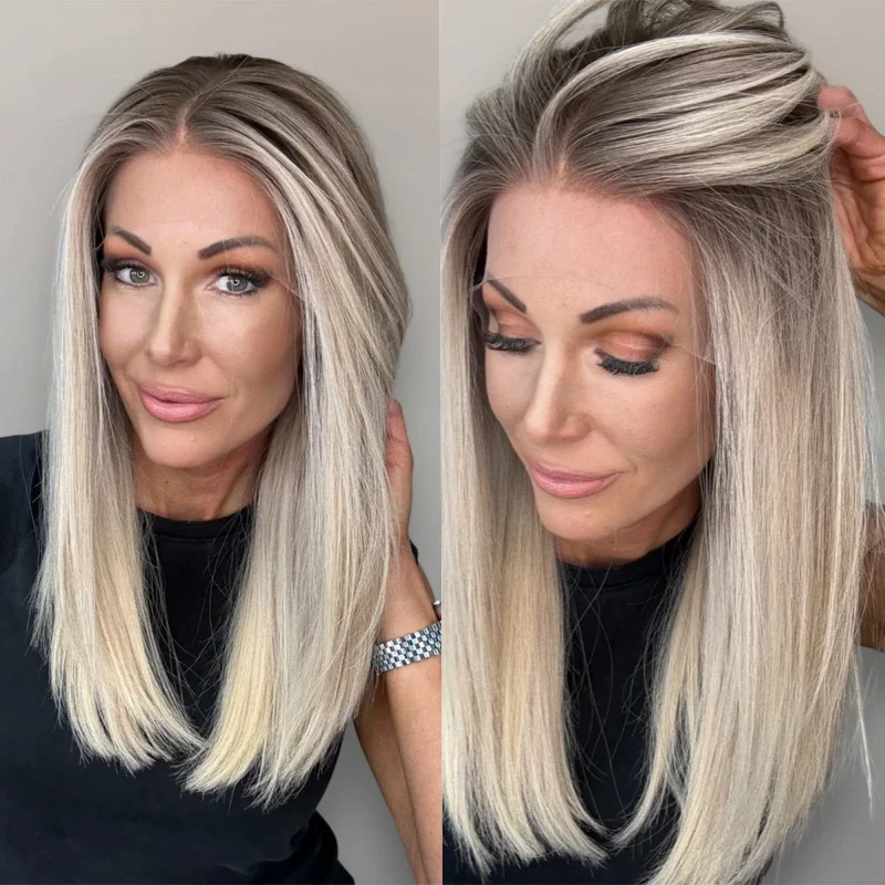 

Ombre Ледяной Палтиновый Блондин Синтетический Парик Фронта Шнурка с Корнями Короткий Прямой Боб Оригинальные Заводские Дешевые Парики Распродажа