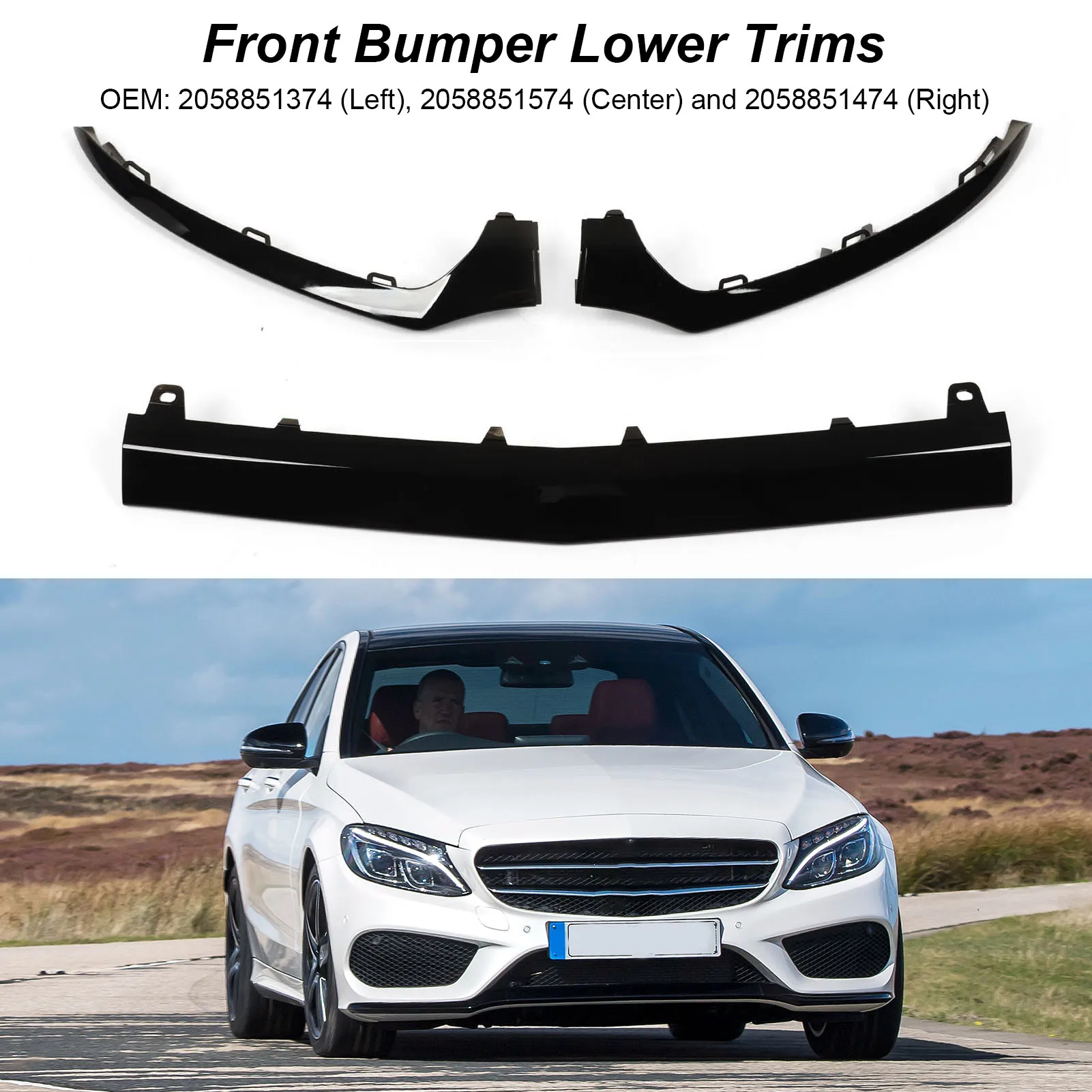 

Car Front Bumper Lower Trims Gloss Black Front Bumper Lower Trims Replacement for ‑ C‑Class W205 C205 A205