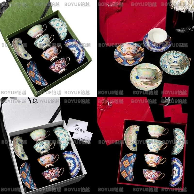 Sicily Style Ceramic Coffee Cup Set with Gift Box Elegant Afternoon Tea Service for Wedding Housewarming Present Home Decor