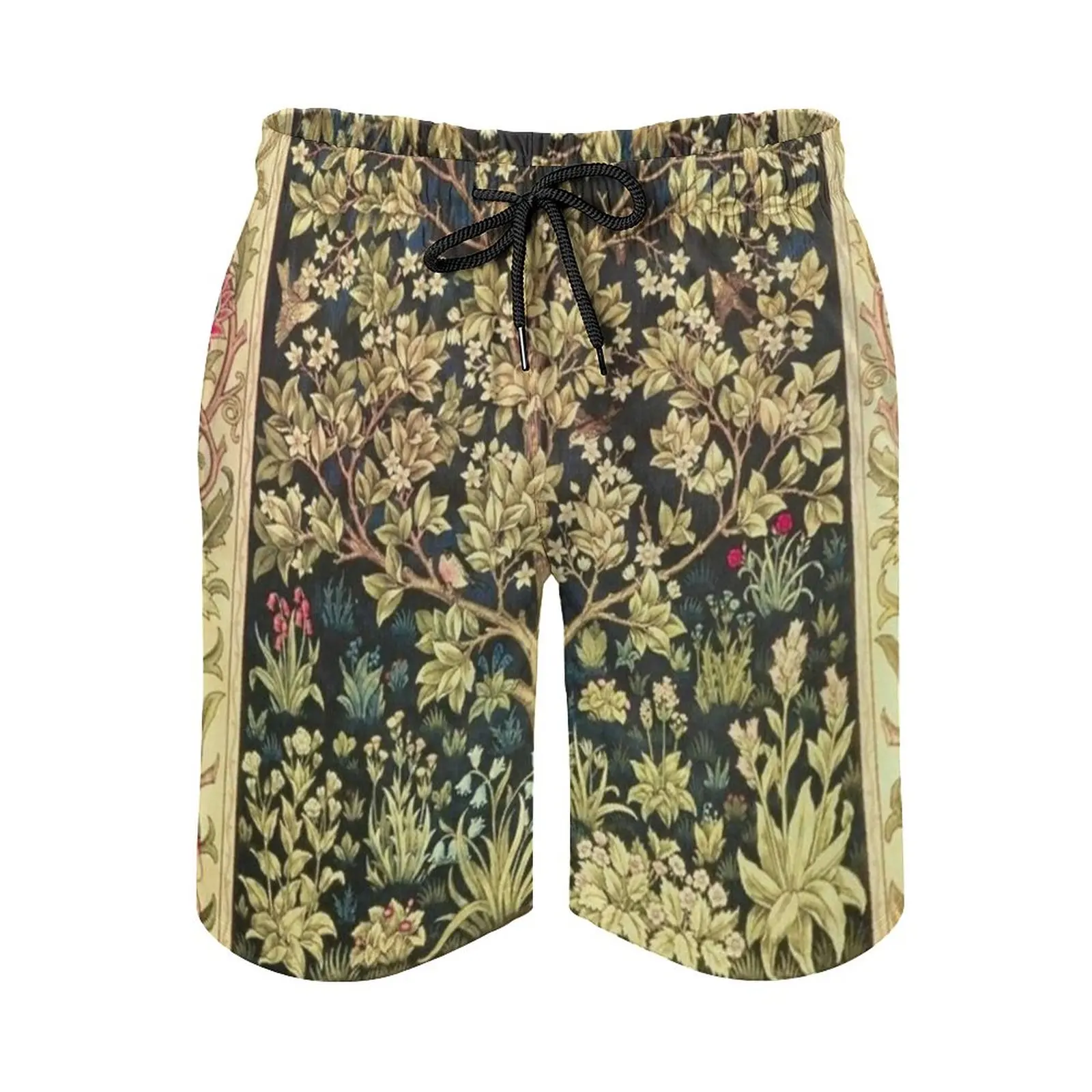 William Morris Tree Of Life Print Swim Beach Board Shorts Swimsuit Loose Men's Trunks Breathable William Morris Vintage Pattern