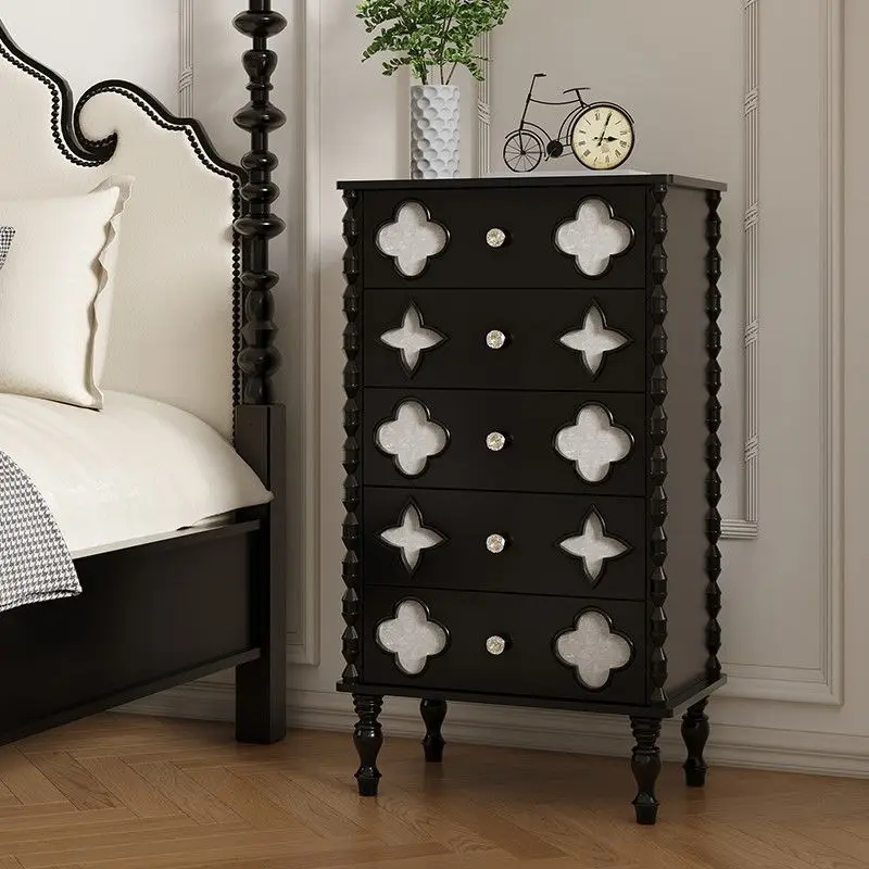 Комод во французском стиле ретро, легкий роскошный корпус, четырехлистный клевер, шкаф для хранения из цельного дерева, высококачественный шкаф для хранения в спальне