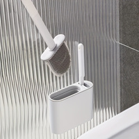 Wall Hanging Toilet Cleaning WC Brush Holder Long Handled Silicone Water Proof Quick Drying Soft Bristles Bathroom Accessories