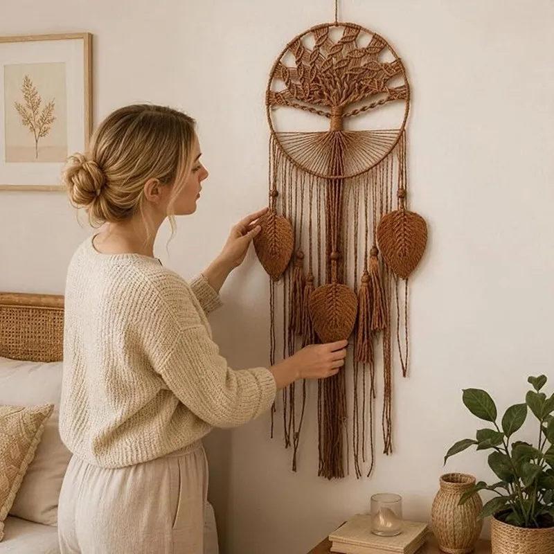 Brown Tree Of Life Woven Tapestry Bohemian Wall Hanging Dream Chasing Art Bedroom Living Room Decoration, Holiday Gift.