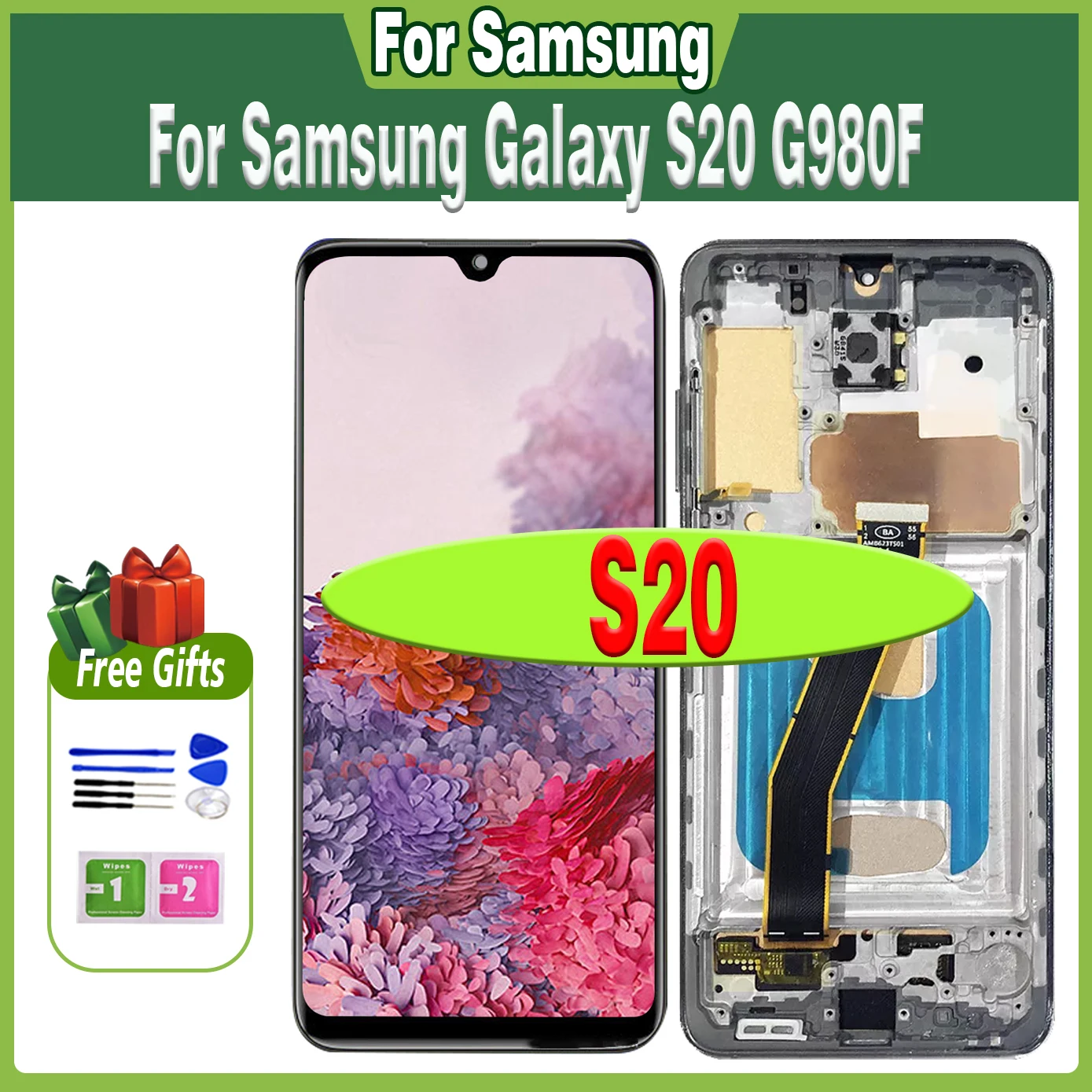 

TFT 100% Tested For Samsung Galaxy S20 LCD Display Touch Digitizer Screen For Samsung S20 LCD G980F/DS G980 SM-G980 With Frame