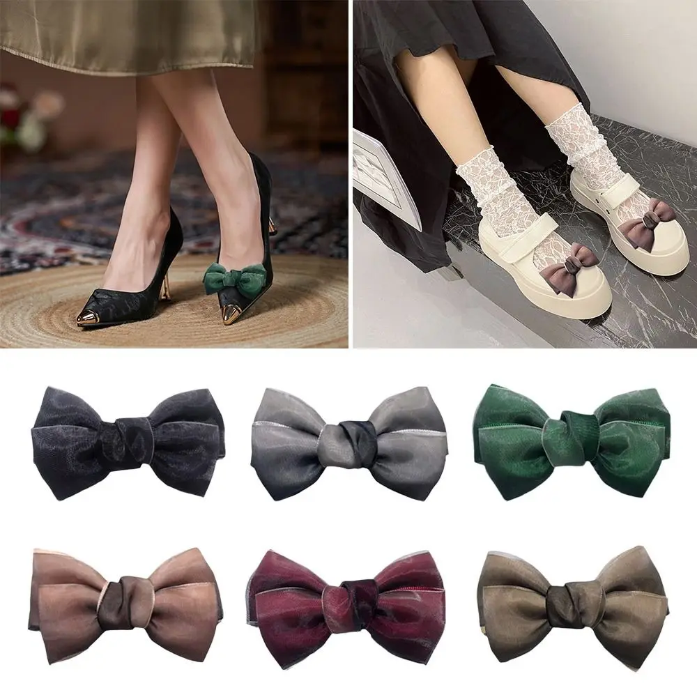 2PCS Cute Ladies Bow Shoes Flower Shoe Clip Fashion Girls  Lolita Shoes Clip Rhinestone Bow Shoes Decorations