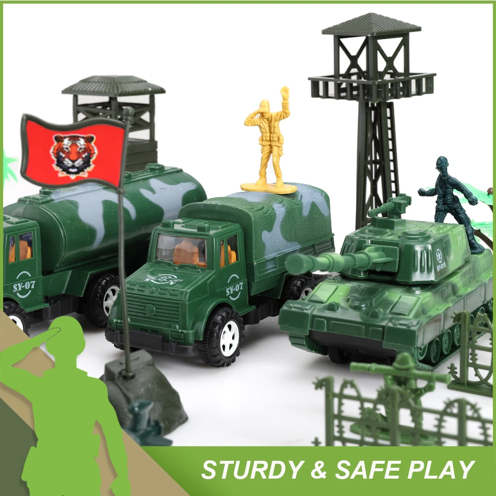 ViiKONDO Army Men Toy Soldier Action Figure Military Playset Modern Battlefield Wargame Jet Tank Vehicle Warship Model Kid Gift