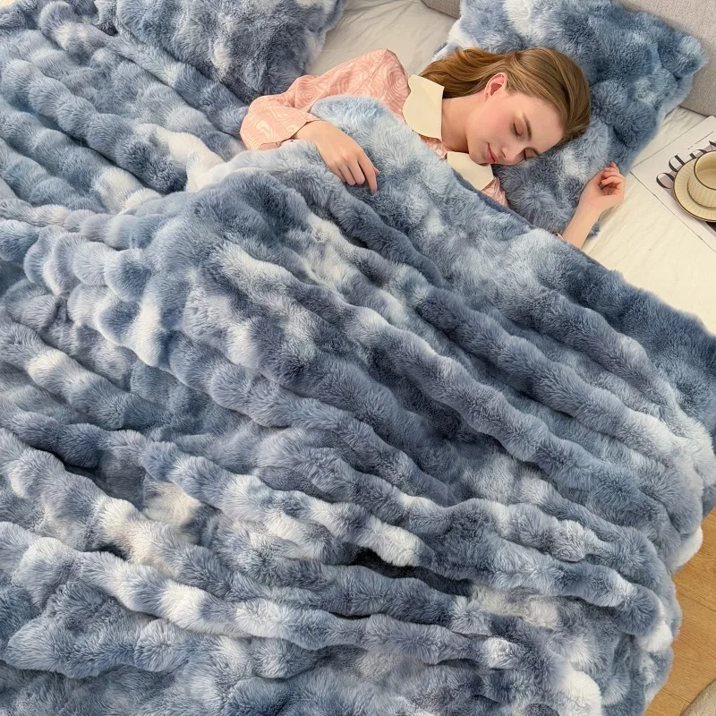 1 piece of tie-dyed blanket bubble velvet blanket double-sided thickened office nap blanket sofa cover blanket sofa towel