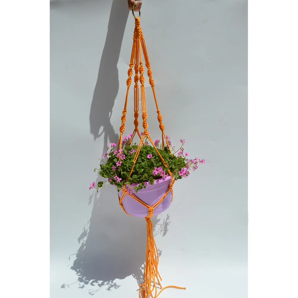 

Woven Mesh Net Plant Hanger Basket For Flower Pot Holder Yellow Indoor Outdoor Decor Durable Retro Style Hanging Rack