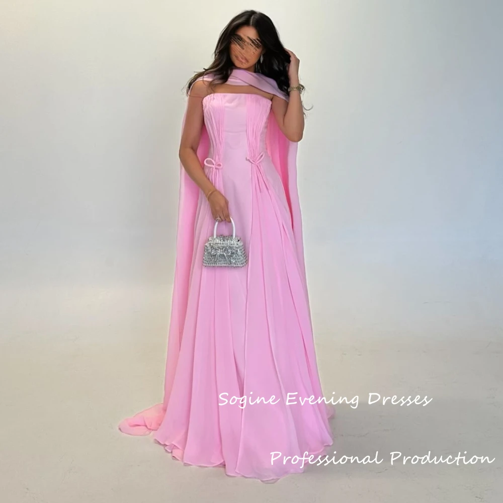 

Strapless Customized Pink Chiffon Evening Dresses With Shawl For Women Mermaid فساتين سهرة Prom Dress Formal Occasions