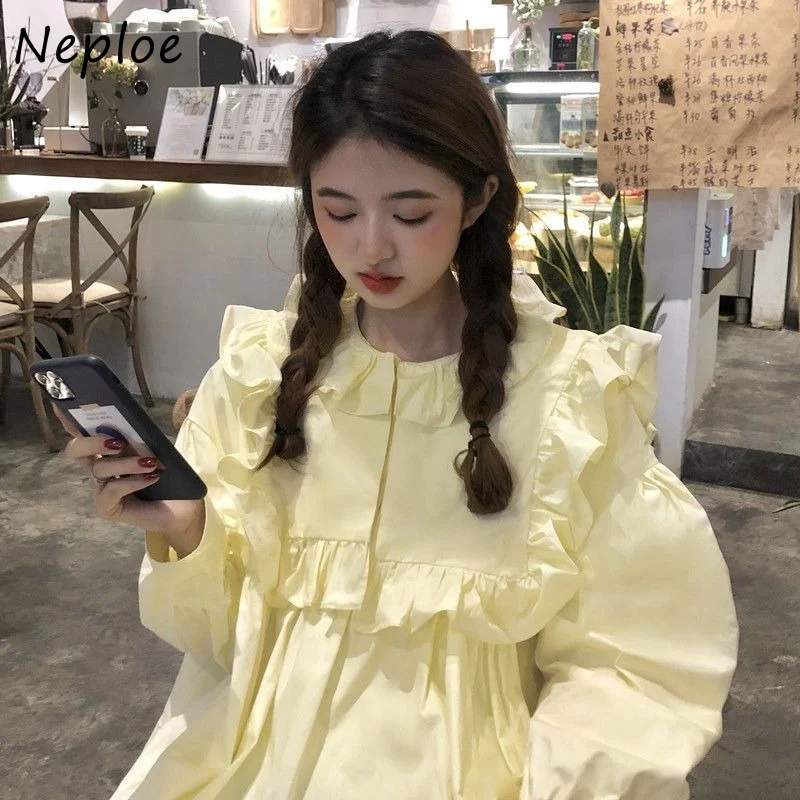 Neploe Vintage Ruffled Woman Shirt 2024 New Autumn Loose Long Sleeve Blouse Women Loose Casual Top Blusas De Mujer