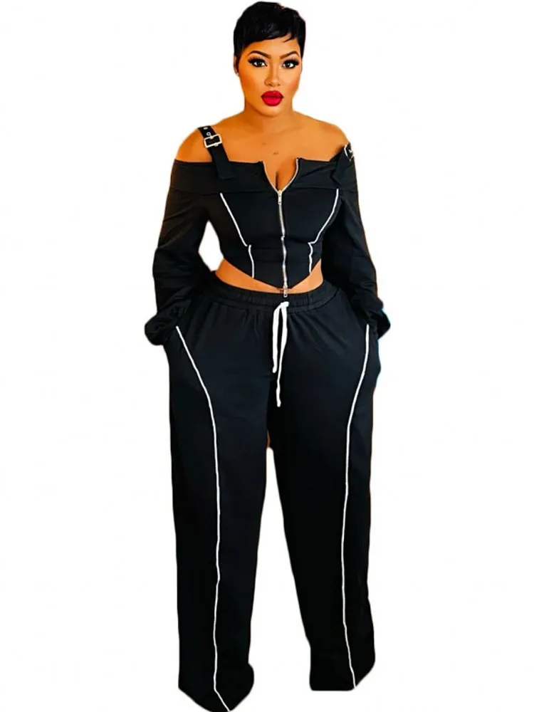 Set da donna da 2 pezzi 2025 Nuovo arrivo Autunno Inverno Set coordinati Cerniera Giacca a maniche lunghe Top e pantaloni Abiti Abiti Abbigliamento