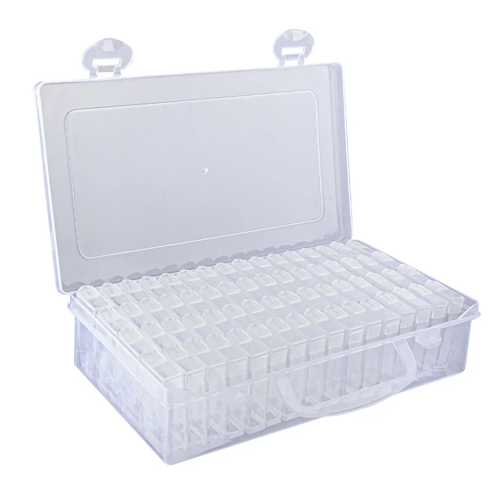 Contenedores organizadores de arte de diamante transparentes portátiles de 64 rejillas, caja de almacenamiento de plástico, herramienta rápida y fácil para almacenar herramientas de bricolaje