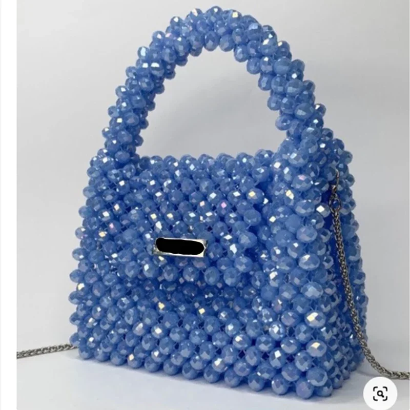 

Ins Handmade Luxury Party Dinner Chain Crossbody Advanced Shiny Crystal Bags Blue Hand Carrying Beaded Bag New Customization